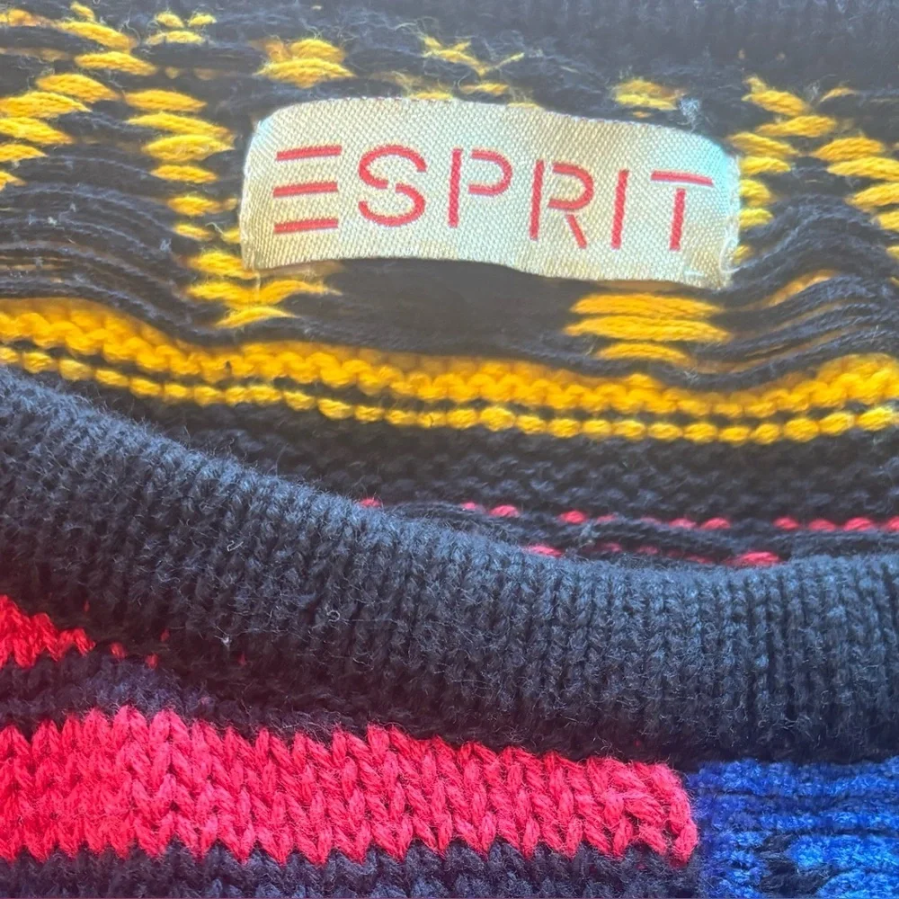 VINTAGE ESPRIT Color-block Bright Pattern Oversized Sweater 80s 90s Large - Picture 6 of 10